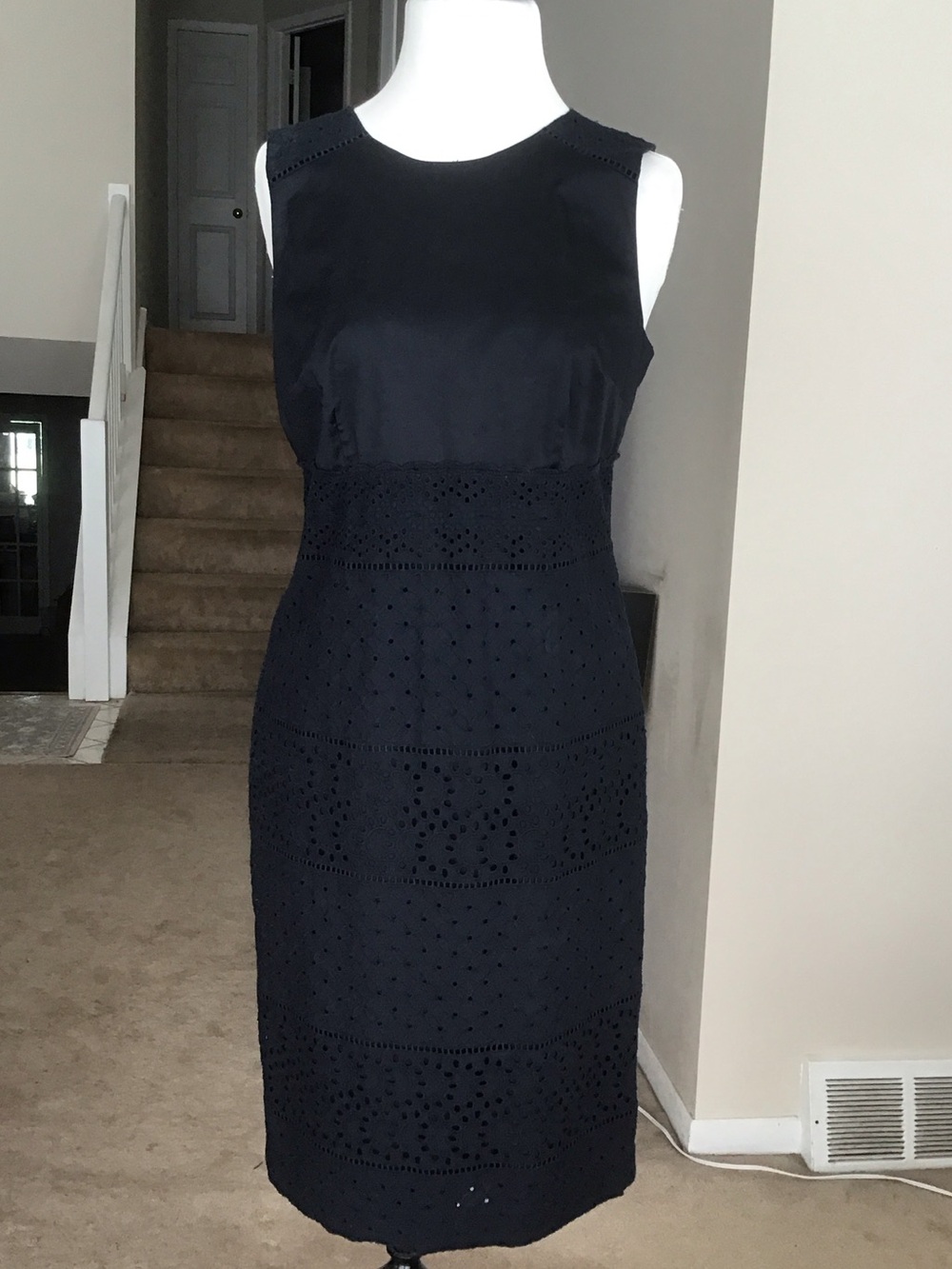 Ann Taylor Navy Sleeveless Eyelet Midi Dress